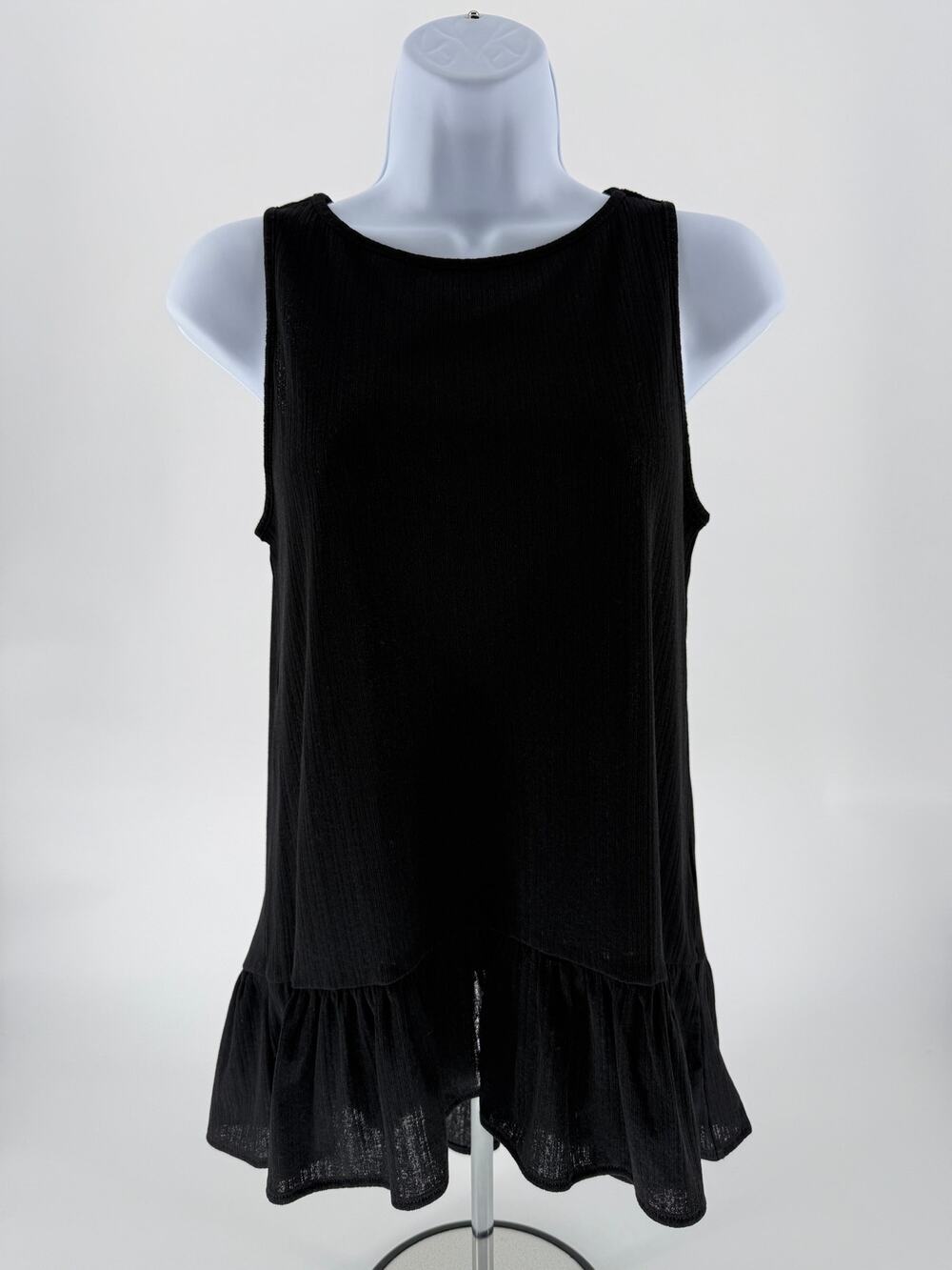 Express Women’s XS Black Sleeveless Ribbed Peplum Tank Top Stretch Blouse Casual